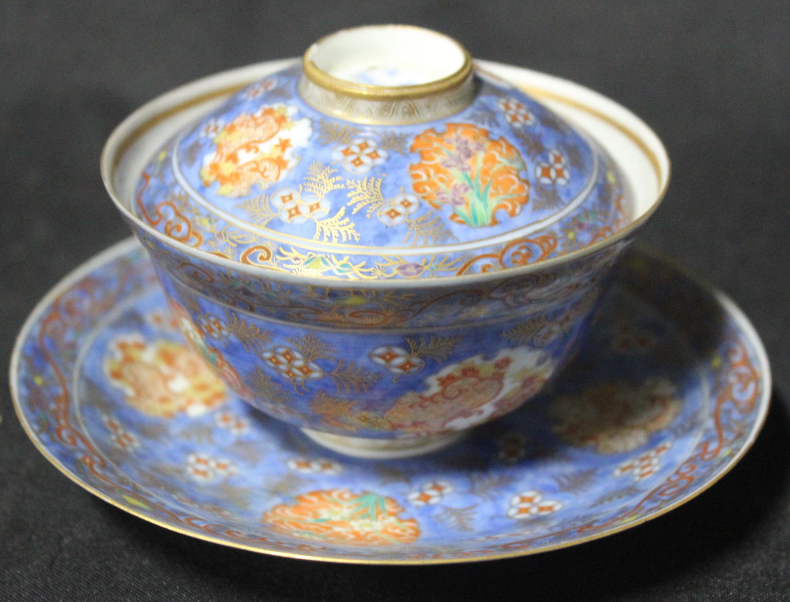 Fine Japanese Fukagawa Porcelain (3): 6 character markings to each piece. A bowl, an underplate, and a server. Finest "eggshell" porcelain, near translucent. 3" to 4.75" W