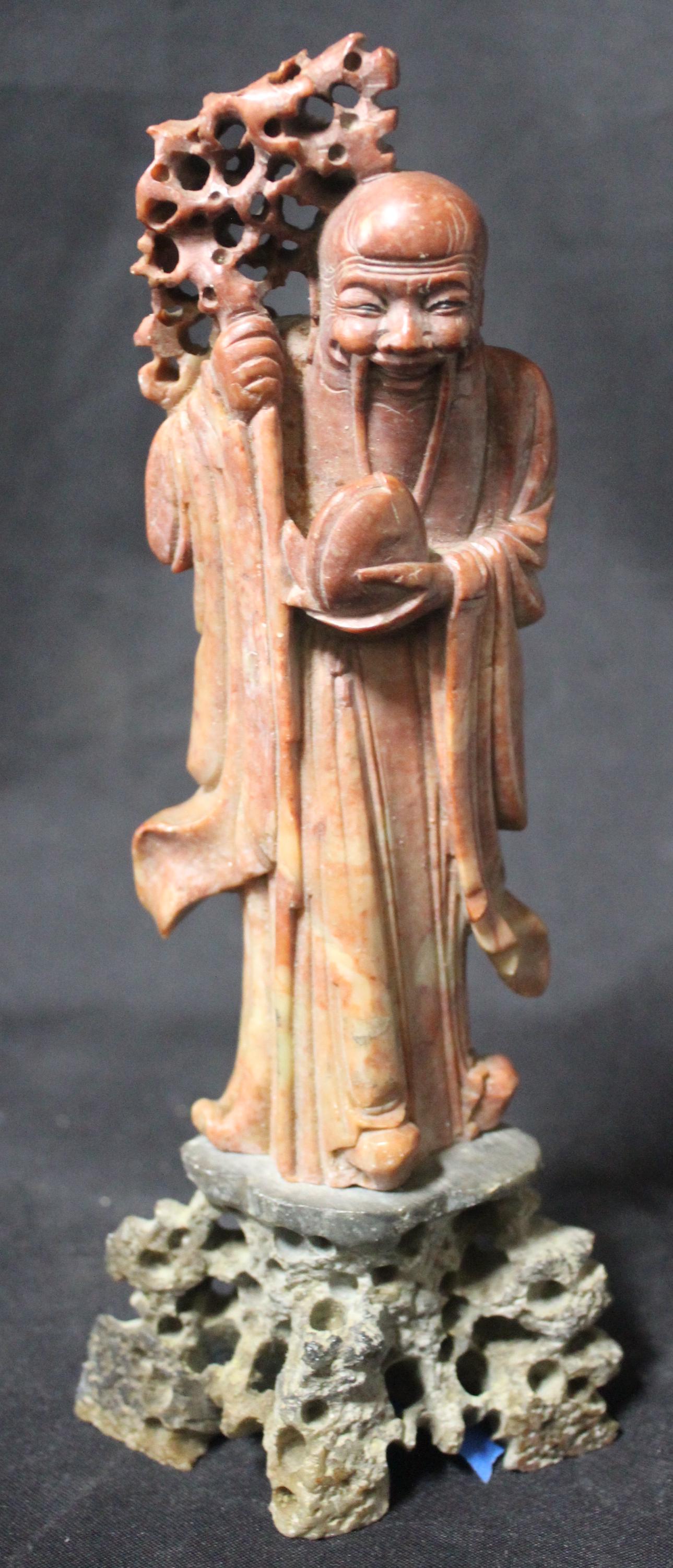 Antique Brown Jade Elder on Stand (1 of 2)