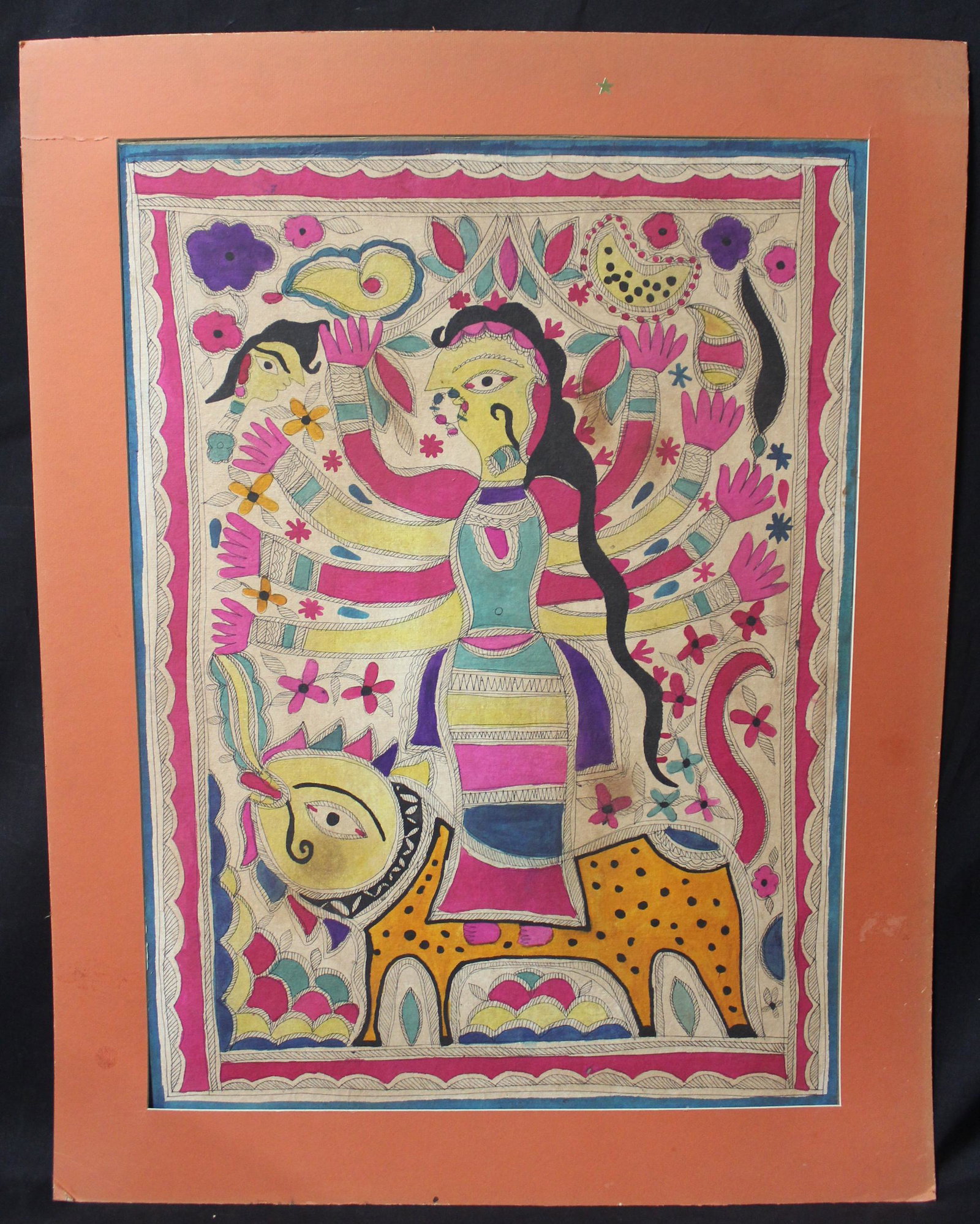 Madhubani (Mithila)Painting: Devi related collection. 30" x 22".