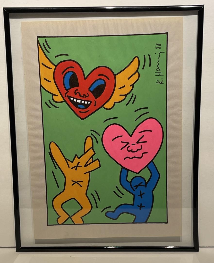 Keith Haring(after); 20thC. Felt -Tip Drawing: Felt-tip drawing on paper. Untitled. 1988. After Keith Haring. Bears signature and dated; 10in. x 6.75in.in.(image), 13.25in. x 10in.(framed)
