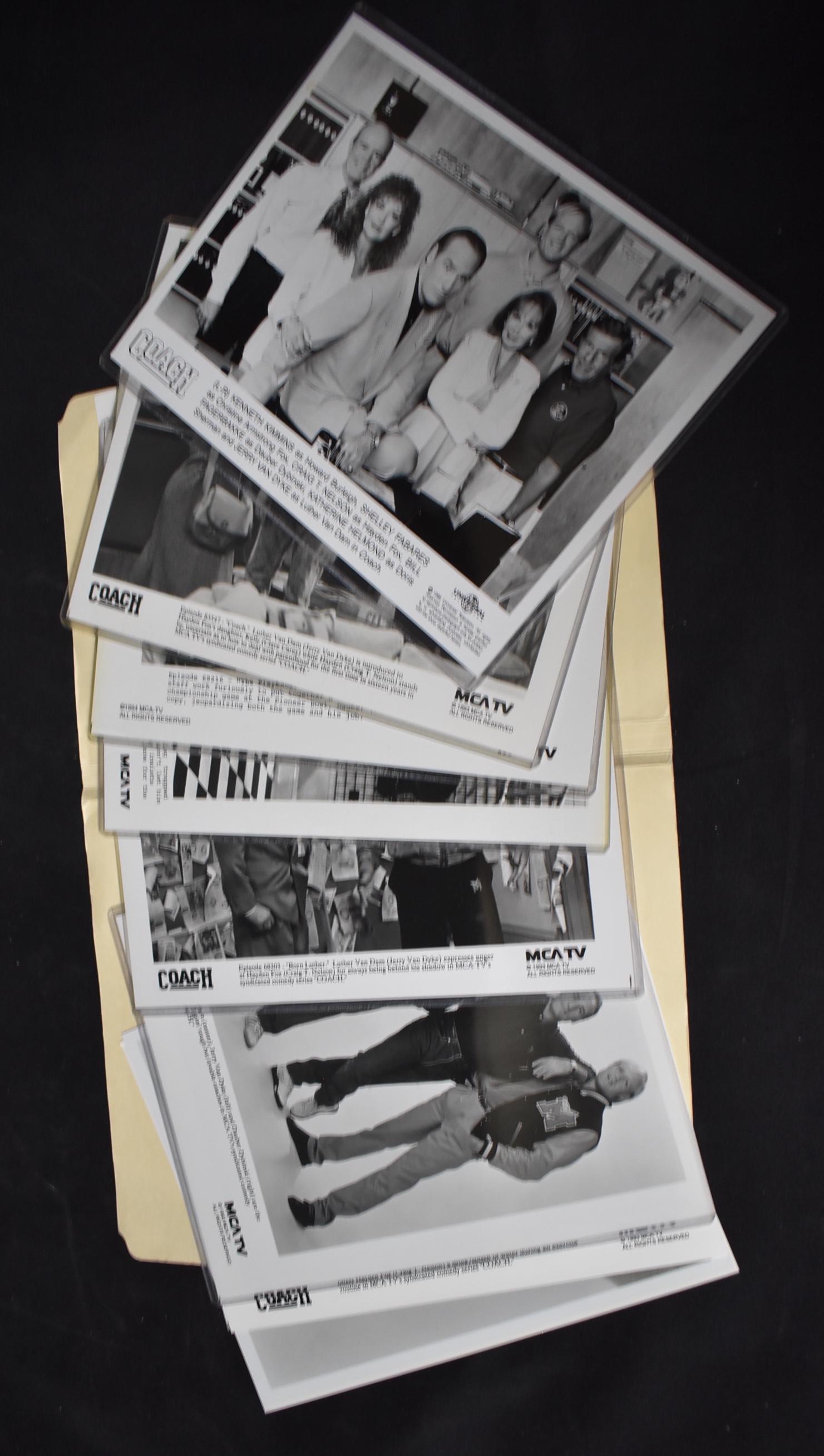 Vintage Photos + Publicity Releases for Coach (13): Ten 8x10 photos, one 9x7 photo, and two newspaper promos for new episodes in 1989 and 1992.