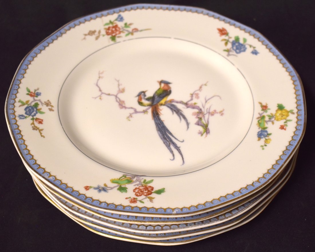 Antique Limoges Bird Plates (5): Marked at the underside. T. H. France Chambord (perhaps the pattern name) Five in the lot. 10"W..