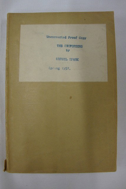 SPARKS, MURIEL. THE COMFORTERS: Soft Cover. Marked Uncorrected Proof Copy. The Comforters by Muriel Sparks. Spring, 1957 and inscribed to Gene Andrewski, Gene from Muriel. (London 1956)