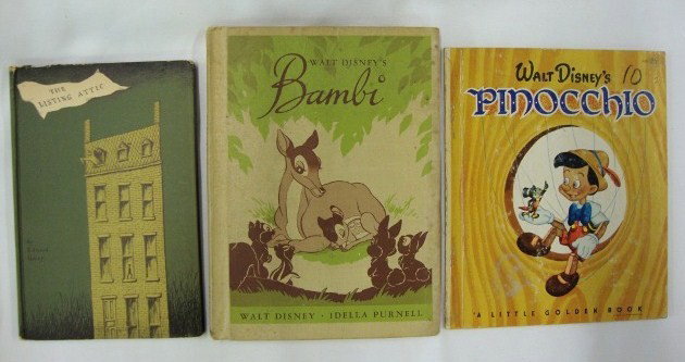 CHILDREN'S BOOKS INC. LISTING ATTIC: GOREY, EDWARD. The Listing Attic, NY and Boston 1954. First Edition (as is, rough top, no jacket, frontis page gone); Walt Disney's Bambi, adapted from Felix Salten. Retold by Idella Purnell. Illustra