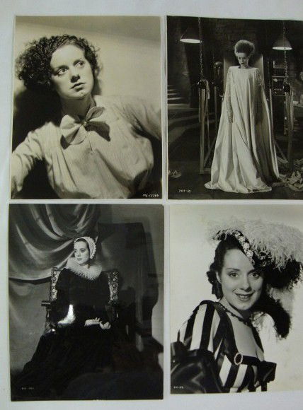 ELSA LANCHESTER MOVIE STILLS (42): c/u early deluxe double weight portrait by Clarence Sinclair Bull (1); early c/u portraits (2); full length 1935 portrait in The Bride of Frankenstein (1); 1936 photos in Rembrandt (publicity snipe an
