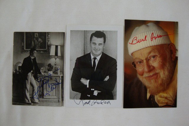 SIGNED PHOTOS. CURTIS. HUDSON. IVES: Best, Tony Curtis in blue ink; Rock Hudson signed in black ink.; Burl Ives signed in red ink. VF-F