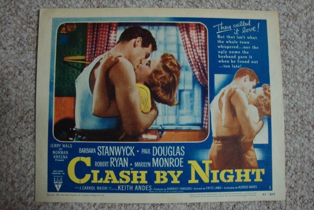 CLASH BY NIGHT LOBBY CARD SET: RKO. 1952. Barbara Stanwyck. Set of eight cards. 11" x 14" VF=F