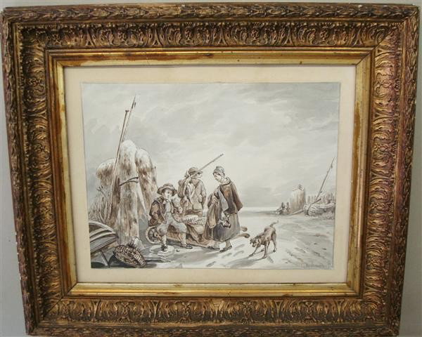 GILLES DE MEYER; DUTCH WATERCOLOR SIGNED: watercolor, A Brief Rest, signed lower right; 7.75in. X 10in.(sight size)