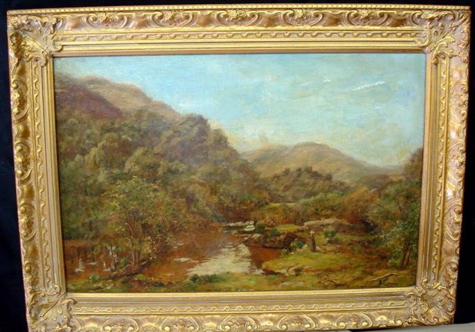 DUNCAN CAMERON; OIL PAINTING SIGNED: oil on canvas mounted on board, landscape with figures, signed lower right; 16.25in. X 24.5in.