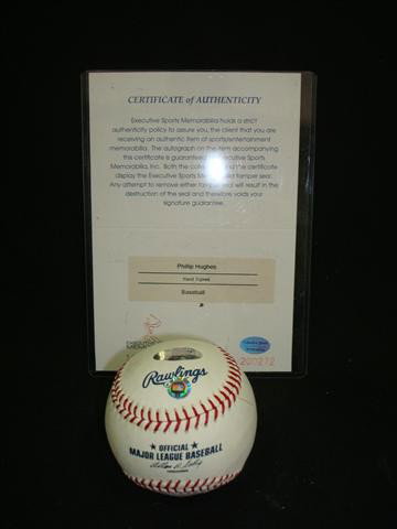 PHIL HUGHES AUTOGRAPHED BASEBALL: with cerificate of authenticity from Executive Sports Memorabilia #200272