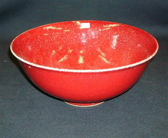 SANG DE BEOUF POTTERY BOWL: 4" H X 8-1/4" W