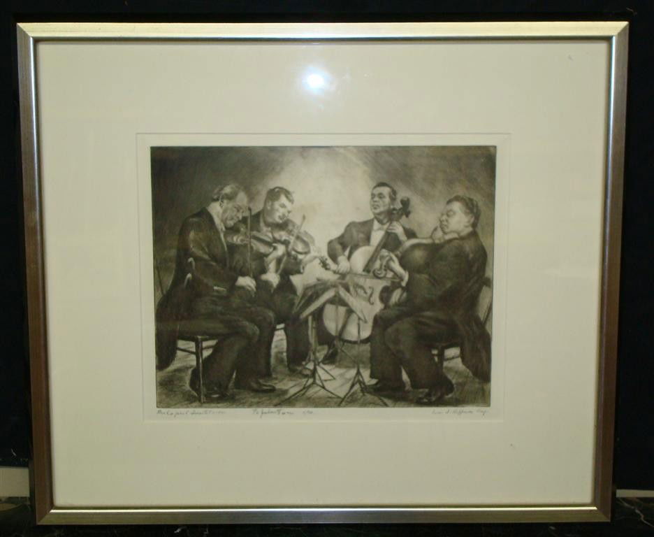 IRWIN HOFFMAN; ETCHING SIGNED: etching, Budapest Quartet pencil signed, titled and dedicated; 12in. X 15in.(signed)