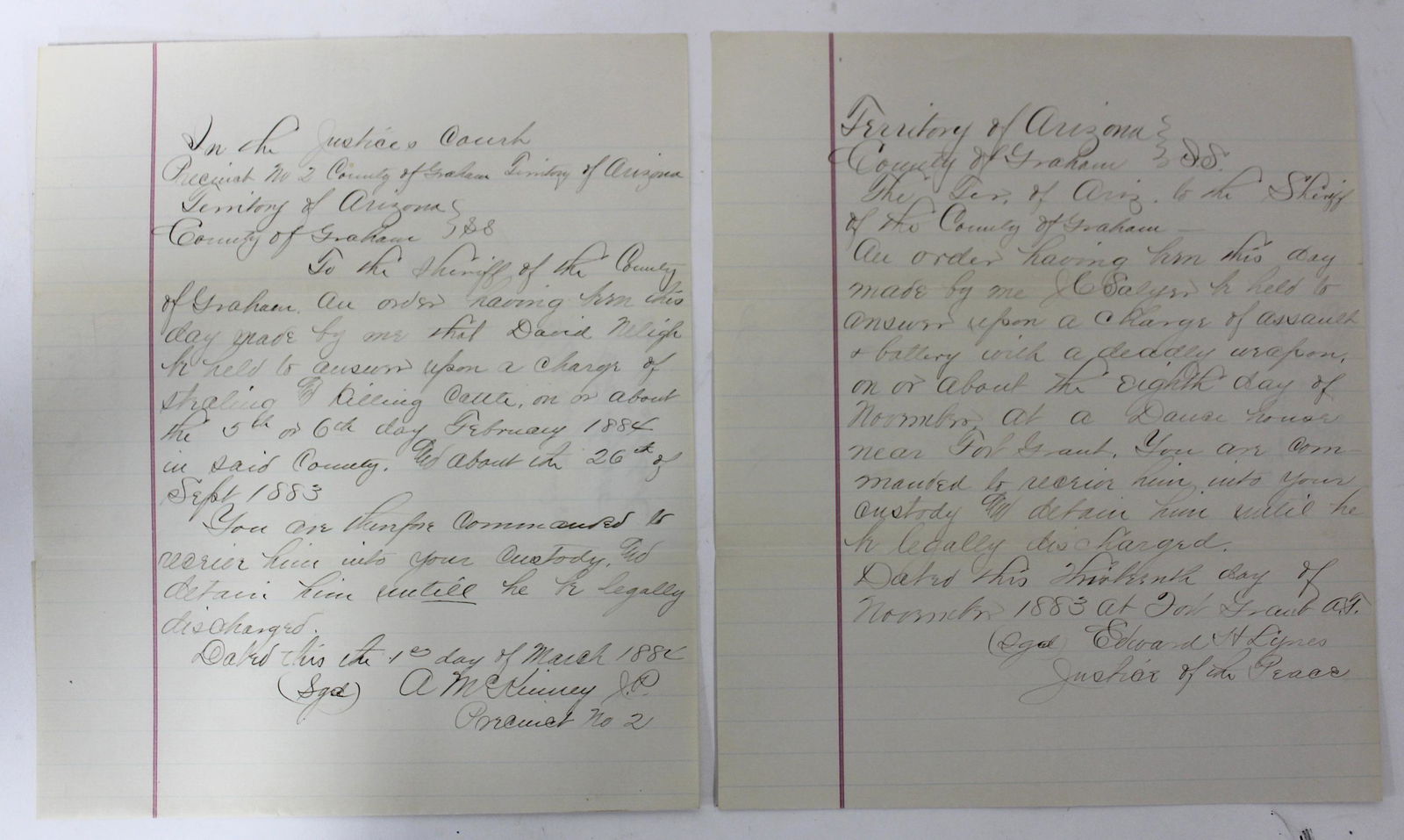 19th C. Arizona Arrest Warrant Documents (2) (1 of 5)