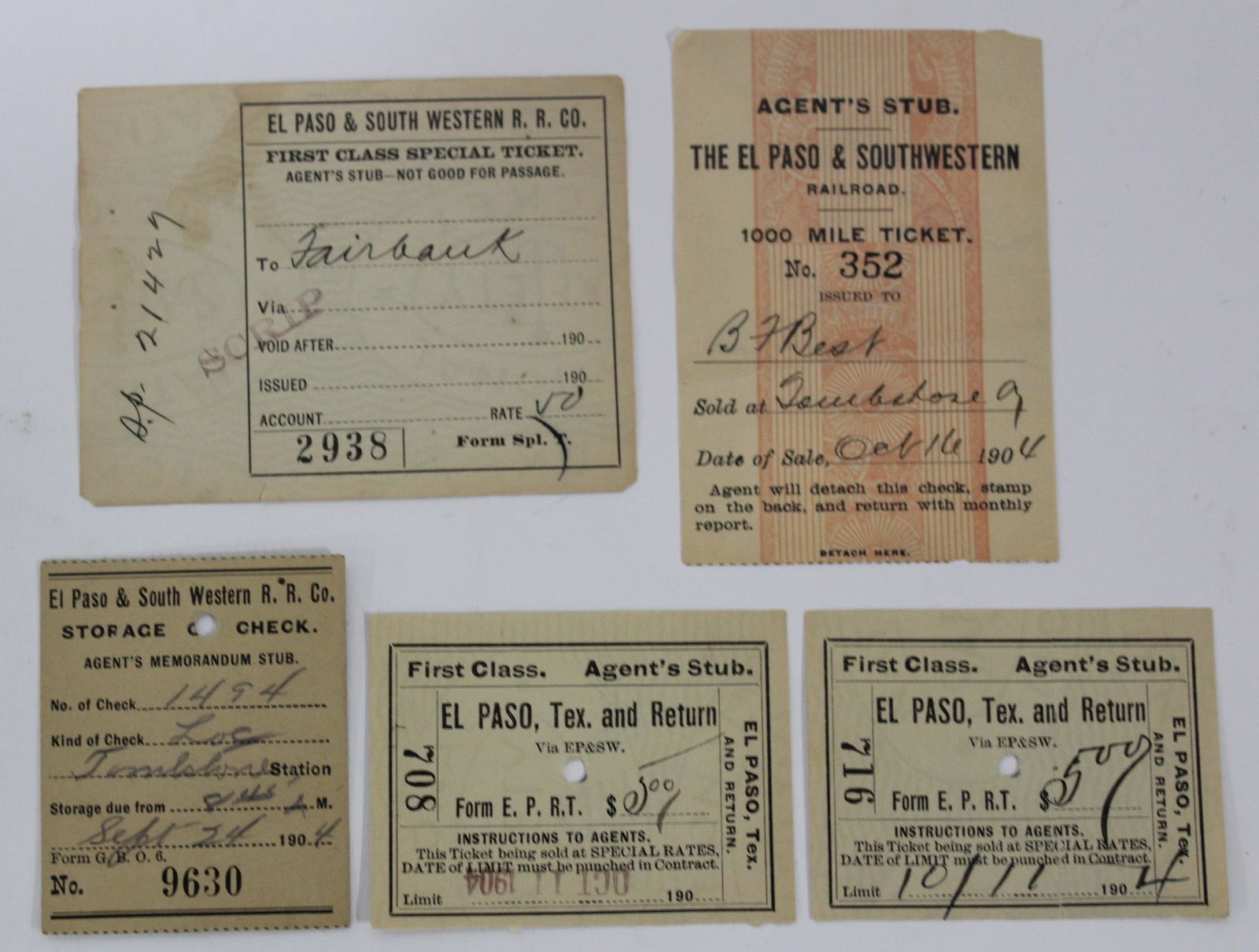 Early 20th C. Railroad Agent's Stubs (5) (1 of 2)