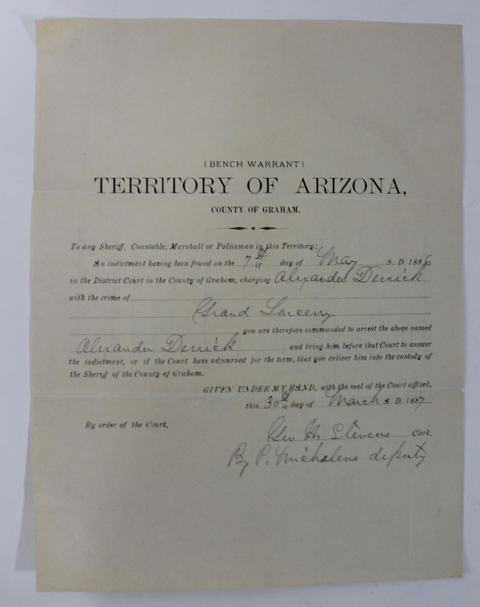 1886 Arizona Bench Warrant (1 of 4)