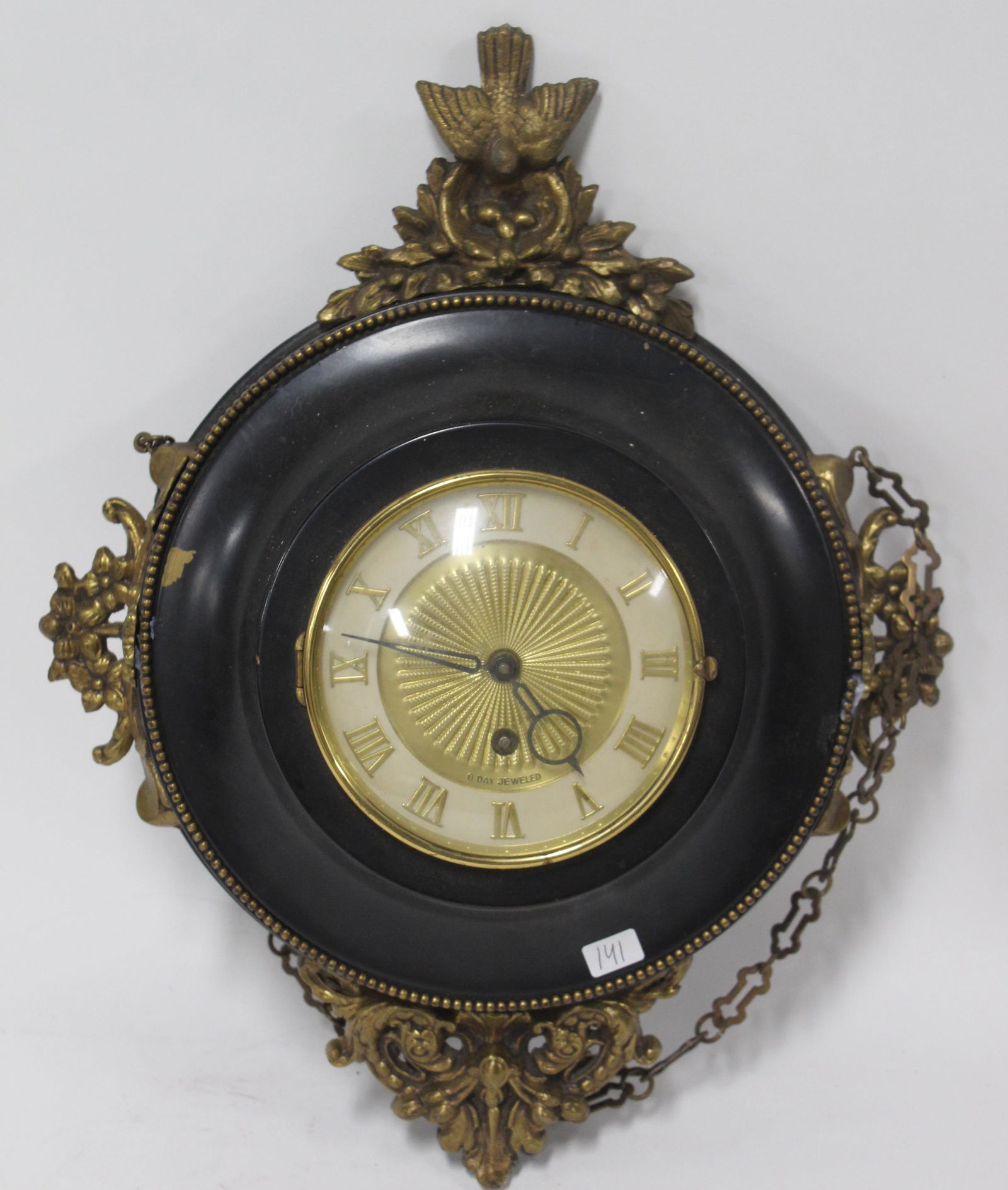 Girondale Wall Clock: Ornate bronze mounts. 17" x 13"