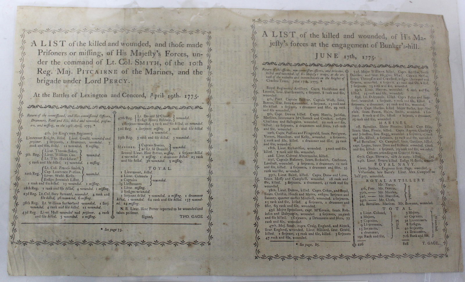English Broadside of Rev. War Casualties (1 of 6)