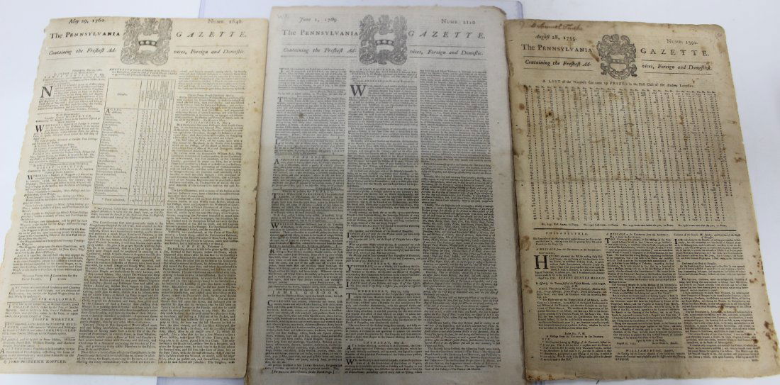 1755, 1760, & 1769 (2) Pennsylvania Gazette Newspapers (4 ) (1 of 14)