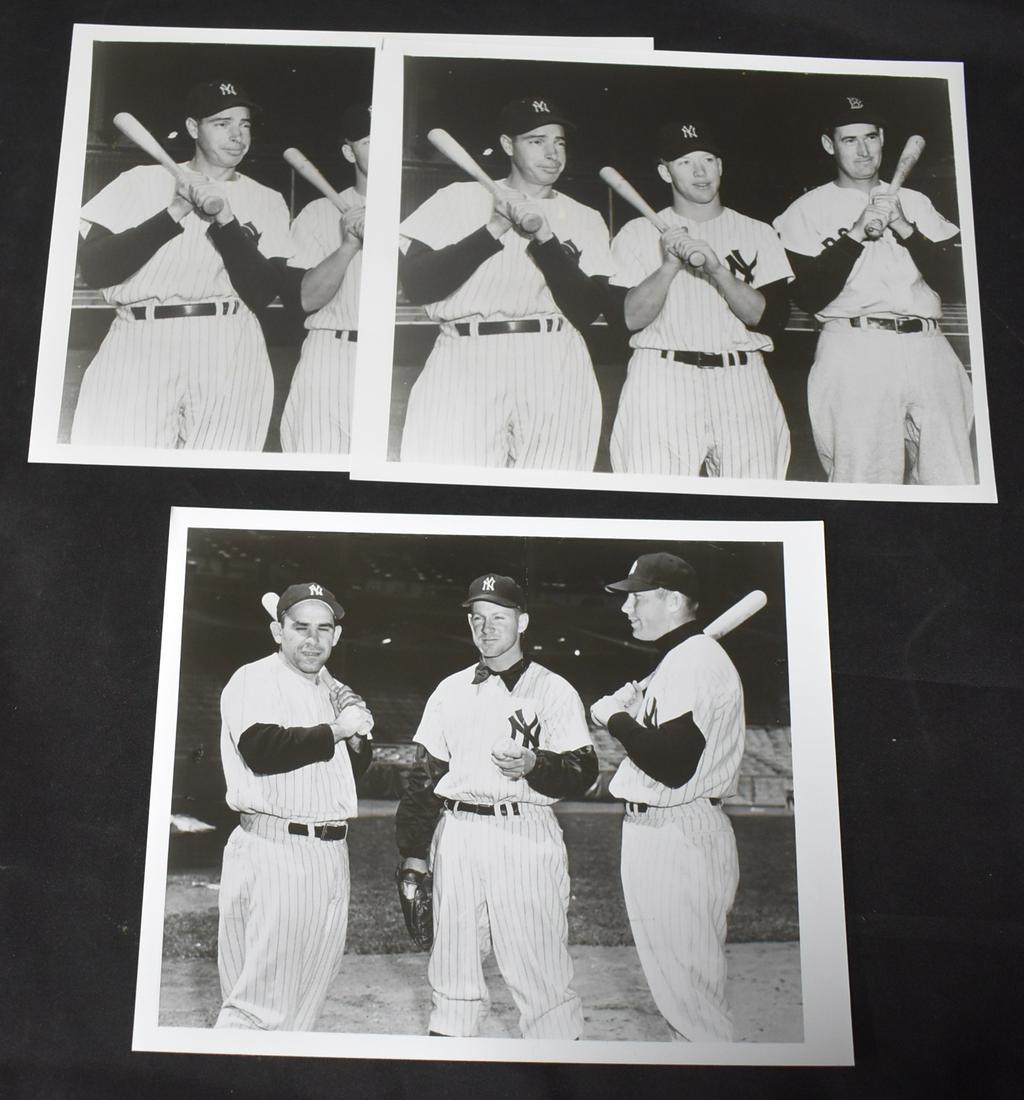 Vintage Baseball Photos (3): One 8x10 photo featuring Yogi Berra, Whitey Ford, and another unknown Yankee; and two identical 8x10 photos featuring Joe DiMaggio, Mickey Mantle, and Ted Williams.