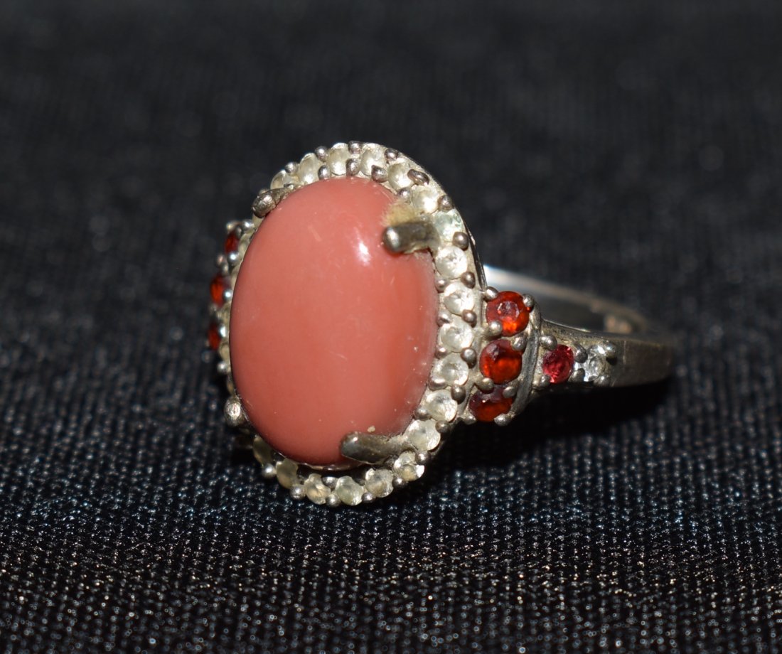 Sterling Silver and Coral Ring with Marcasites: As title describes. Marked 925