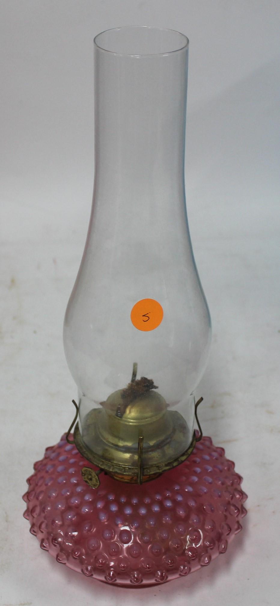 Oil Lamp, Cranberry Glass Base (1 of 1)