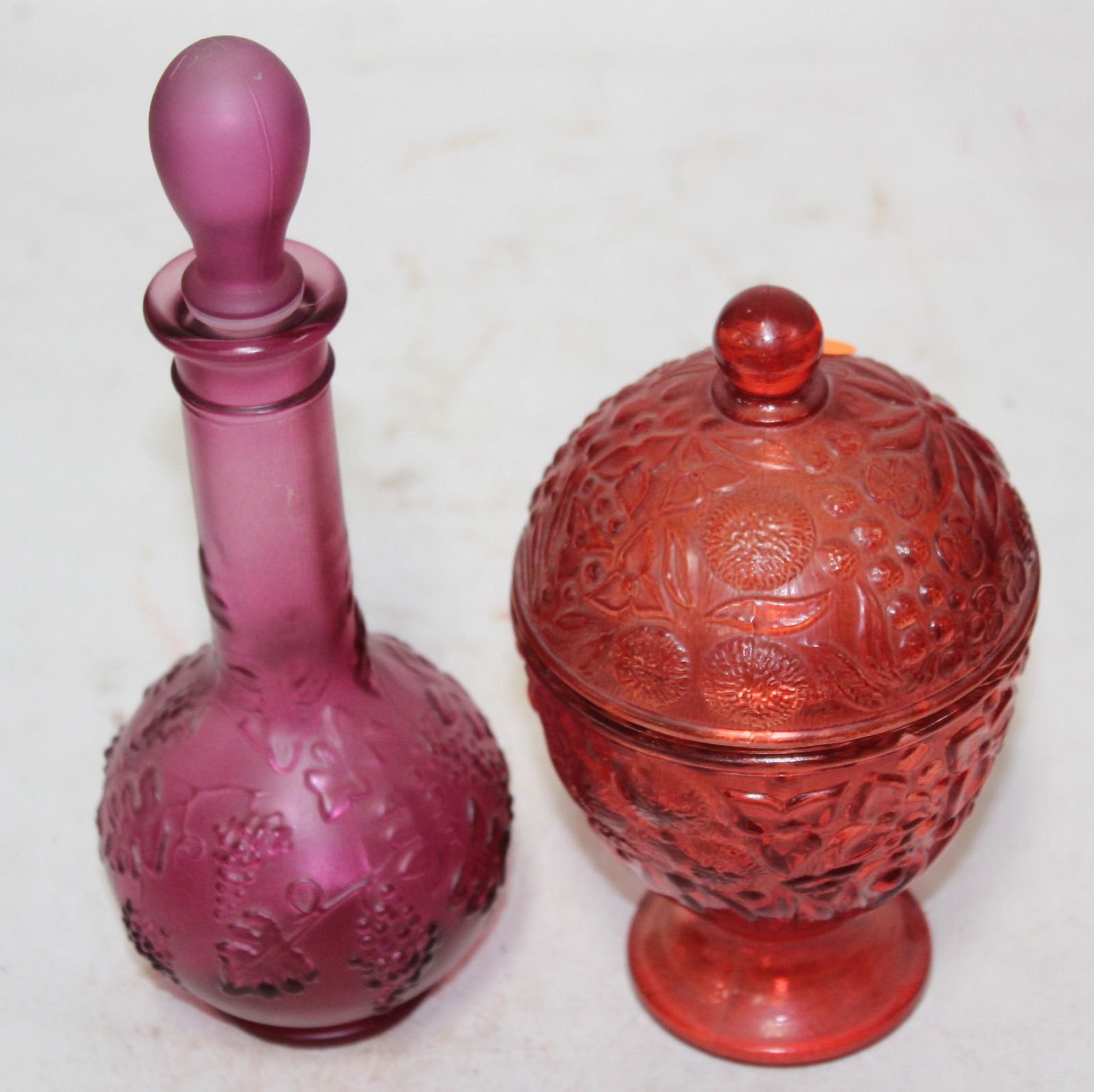 Cranberry Glass Decanter & Ruby Glass Covered Jar (2) (1 of 1)