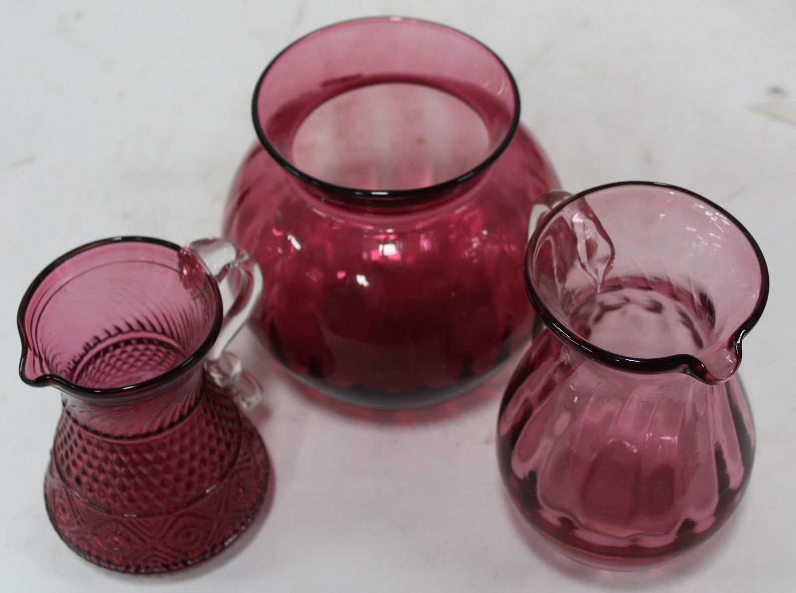 Antique Ruby/Cranberry Glass Vase & Creamer (3) (1 of 1)