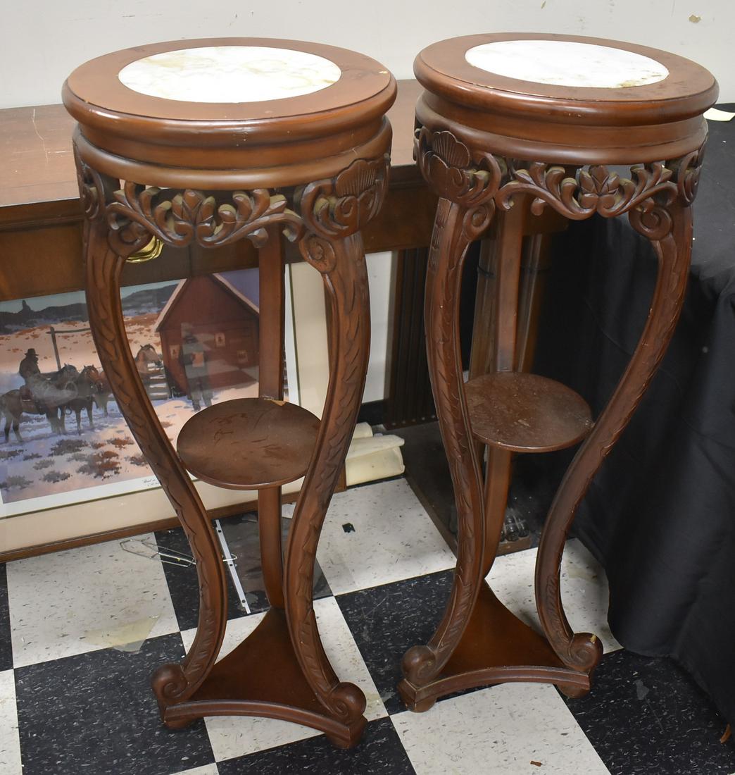 Pr. Victorian Marble Topped Teakwood Stand (1 of 7)
