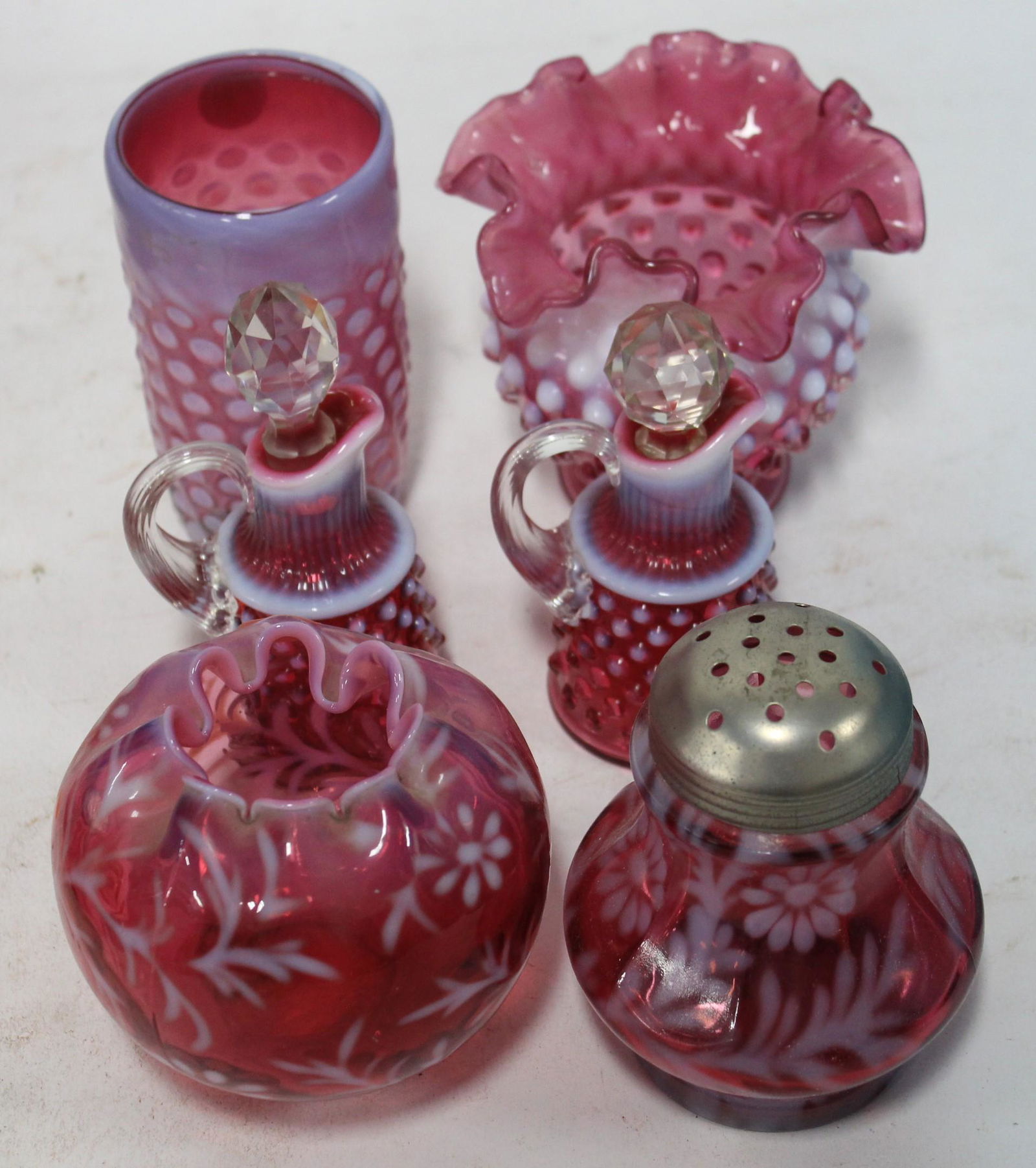 Hobbs Brockunier Cranberry Opalescent Glass (6) (1 of 1)