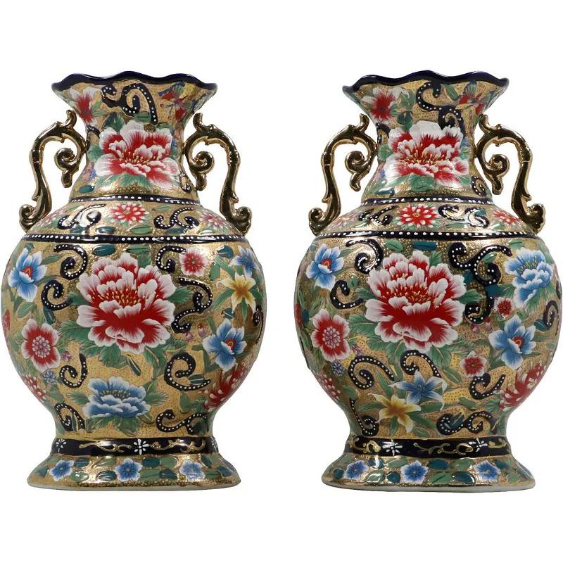 Pair of Japanese Satsuma Porcelain Moriage Vases (1 of 7)
