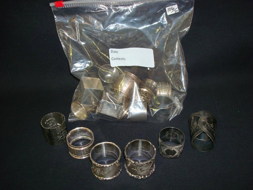 TWENTY AMERICAN VICTORIAN NAPKIN RINGS: All silverplate. Various shapes and various sizes.