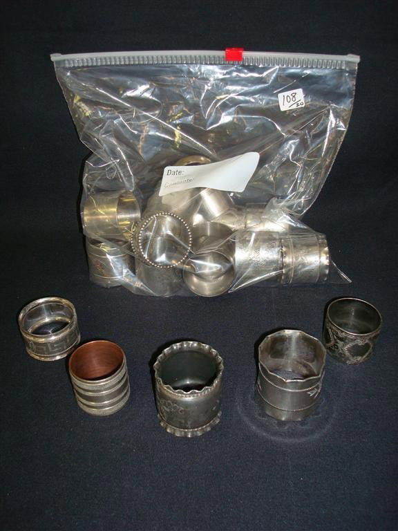 TWENTY AMERICAN VICTORIAN NAPKIN RINGS: All silverplate. Various shapes and various sizes.