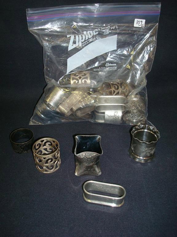 21 AMERICAN VICTORIAN NAPKIN RINGS: All silverplate. Various shapes and various sizes.