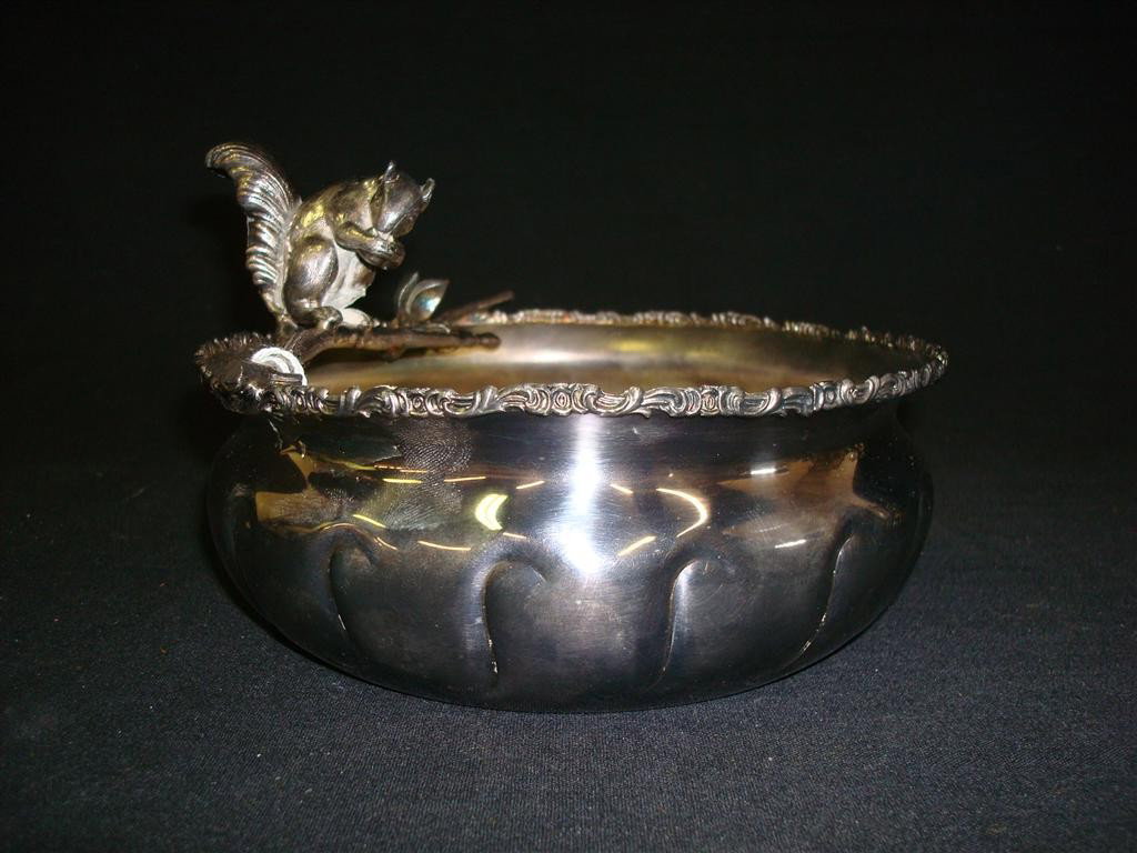 AMERICAN VICTORIAN SILVER PLATE NUT BOWL: Pairpoint Mfg. Co. mark. 8" H. 7 1/2" D.