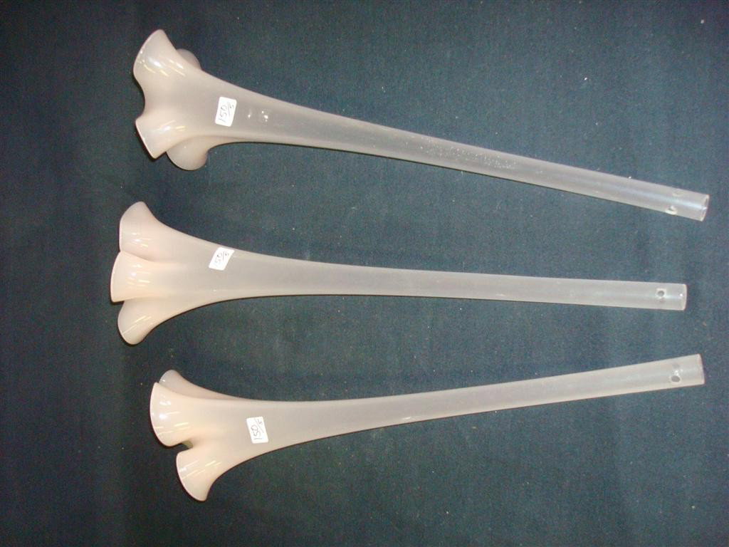 SATIN GLASS EPERGNE INSERTS (5): Ruffled edges. 10 1/2" TO 19" H(showing 3)