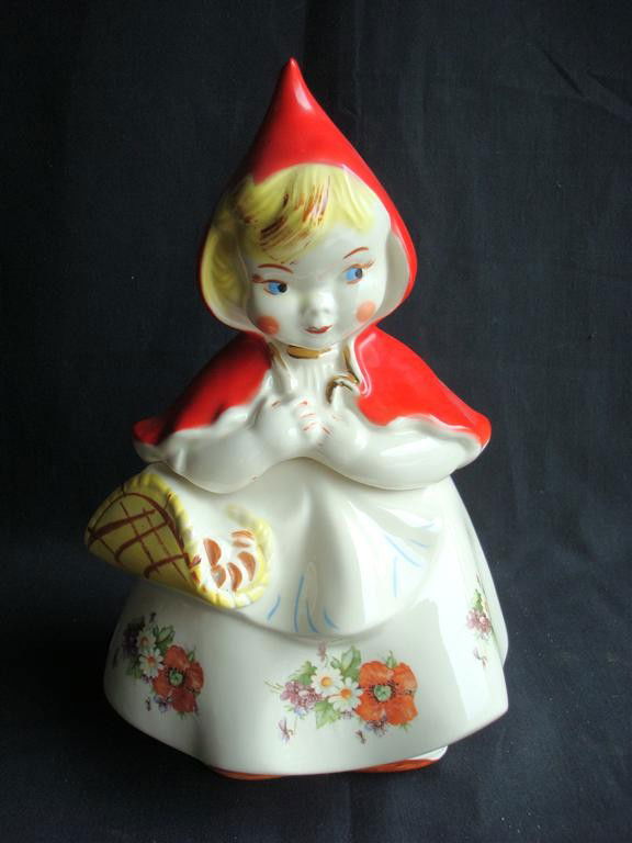 RED RIDING HOOD COOKIE JAR: Marked at the bottom Little Red Riding Hood Numbered 135889 U.S.A. 13 1/2" H.