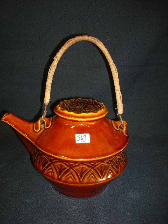 MCCOY TEAPOT SIGNED: Brown glaze.