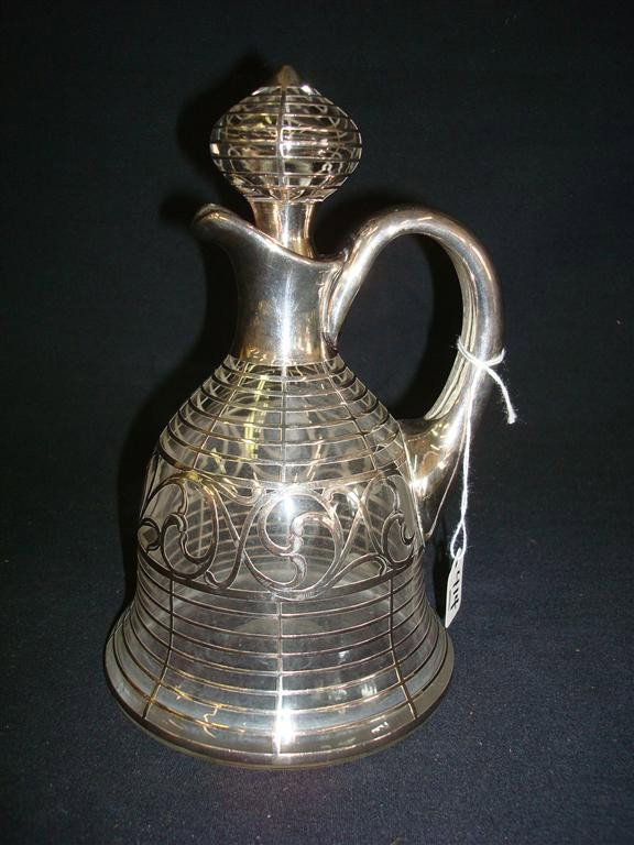 STERLING SILVER OVERLAY DECANTER: 8 1/4" H. Marked Sterling.