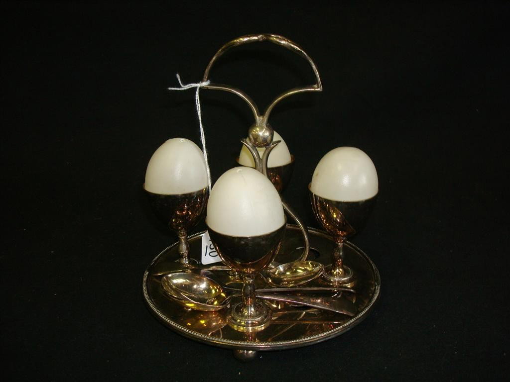 VICTORIAN EGG HOLDER: With spoons. English with hallmarks. 7" H.