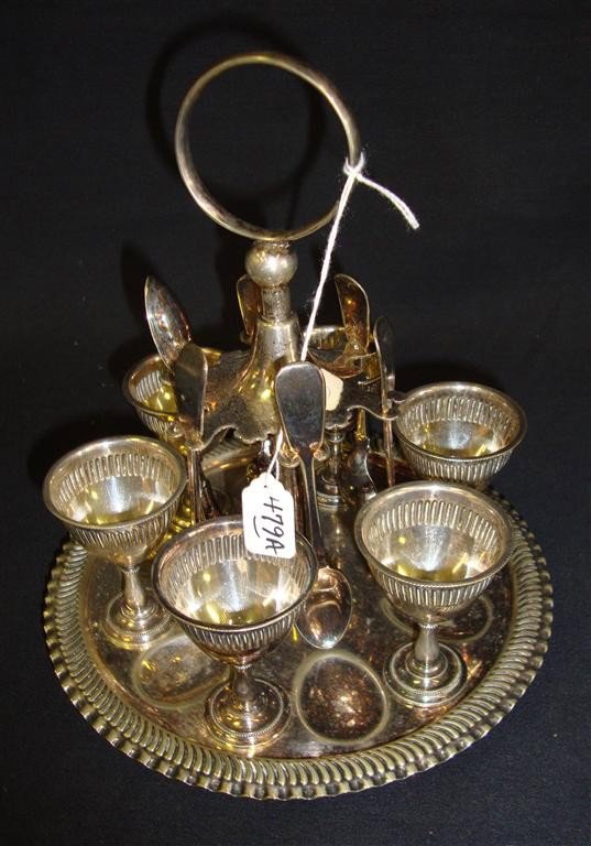ENGLISH SILVER EGG HOLDER: Numerous hallmarks. 10" H