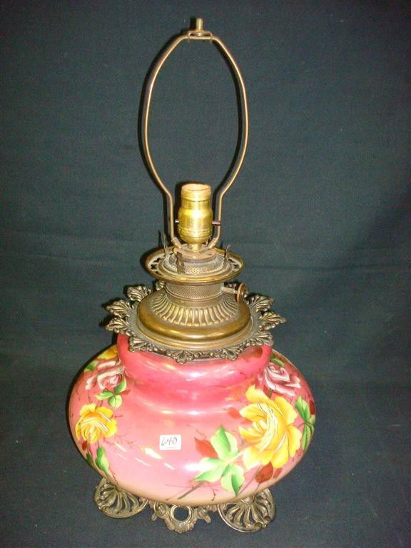 GONE WITH THE WIND LAMP BASE: Floral decorated. Electrified. 12" W. 23" H