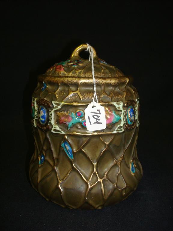 AMPHORA HUMIDOR: Decorated with holly leaves and berries. 7 3/4" H