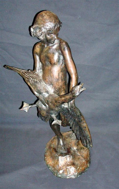 BRONZE FIGURE ATTR. TO MACMONNIES: Girl with a goose.Marked Gorham Co. Founders 30" H