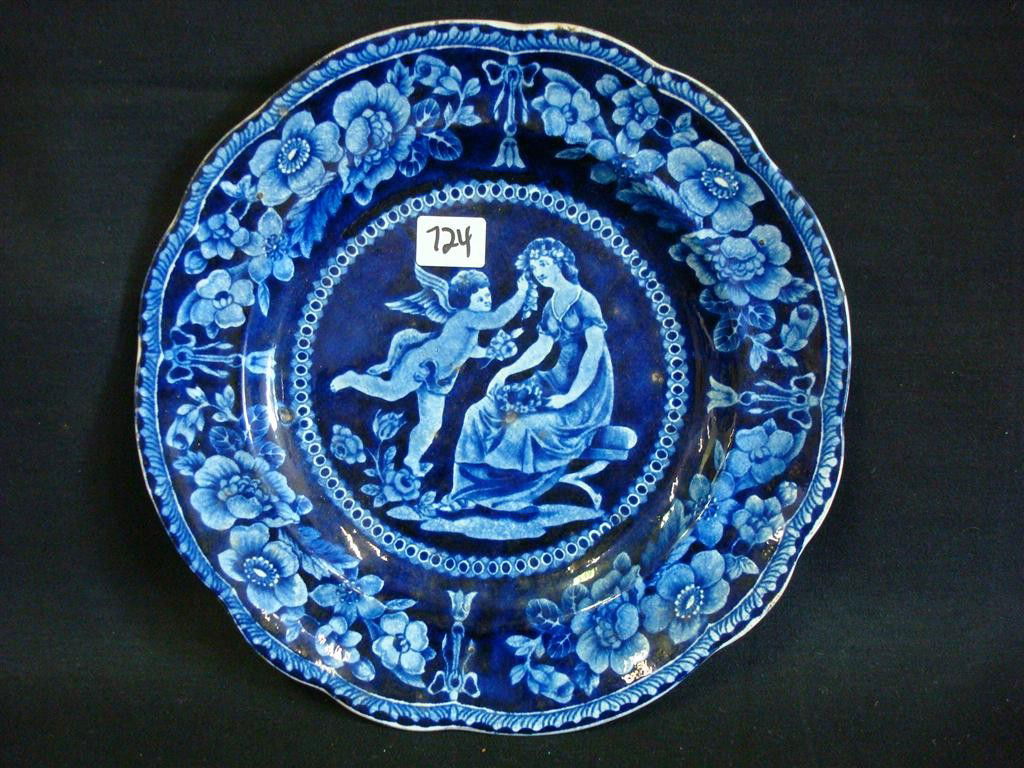 FLO-BLUE PLATE LOVE AND THE MAIDEN 19TH C.: With a mark used from 1816 through 1864 9" D