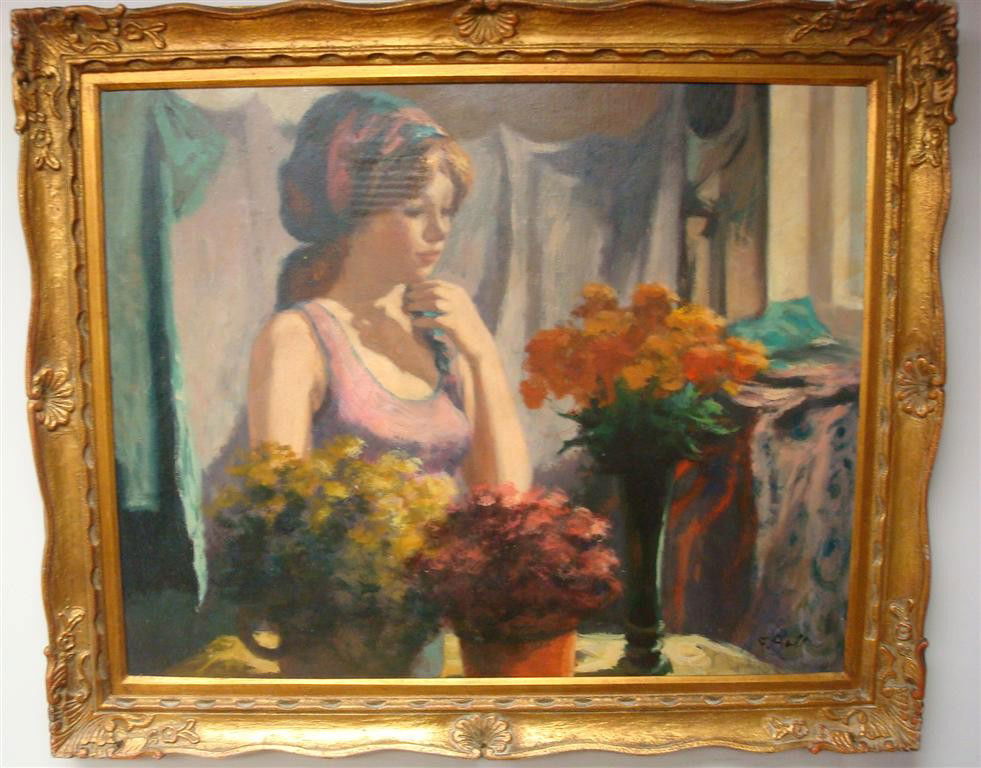 FRANCOIS GALL; OIL PAINTING SIGNED: oil on canvas, Marchand de Fleurs signed, inscribed with title on the stretcher; 24in. X 30in.(restored)