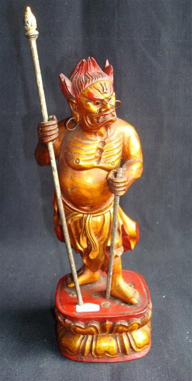 ORIENTAL FIGURE OF AN ANGRY WARRIOR: Japanese lacquered figure of a warrior; 8" H.