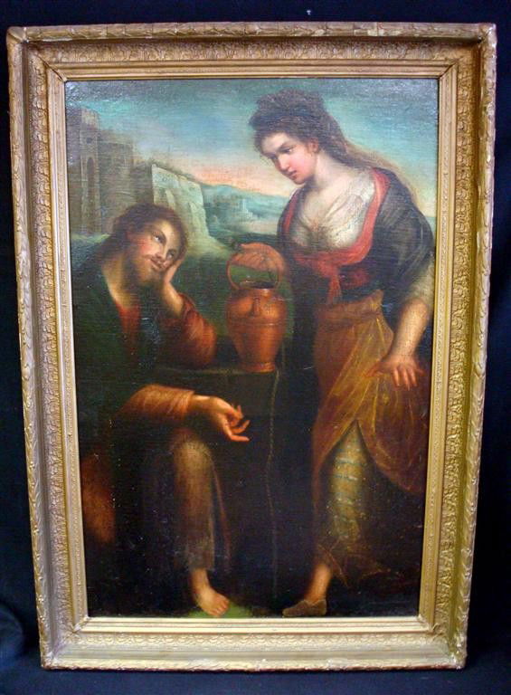 OIL ON CANVAS MTD ON BOARD JOHN VANDERLYN 1807 ROM: Well known biblical scene. 40" x 26"