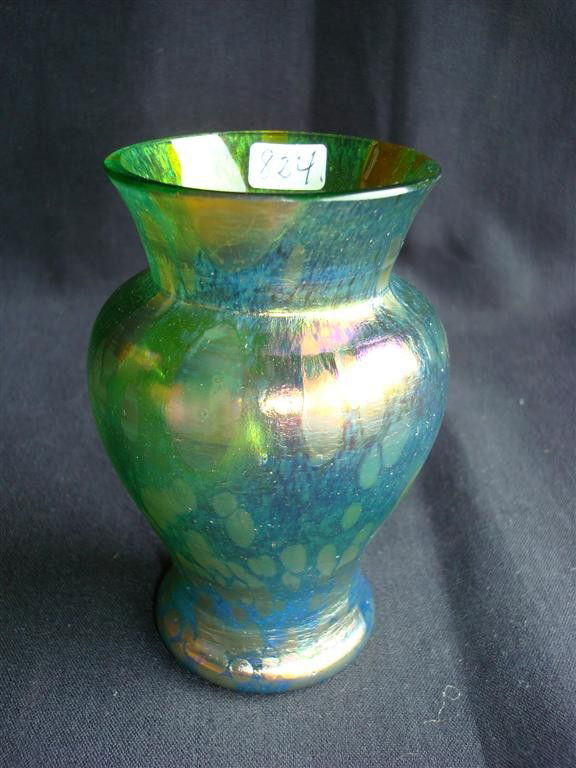 LOETZ ART GLASS VASE: Iridescent art glass cabinet vase; 4" H