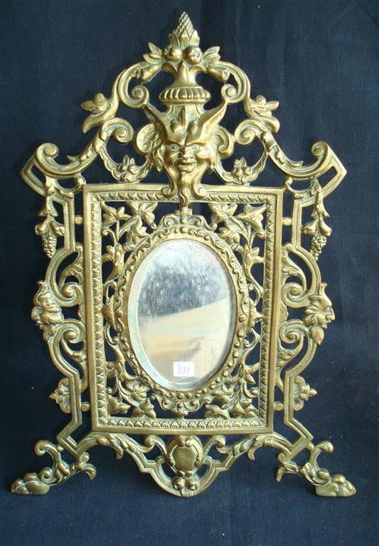 ORNATE BRASS DRESSING TABLE MIRROR: 14 1/2" H