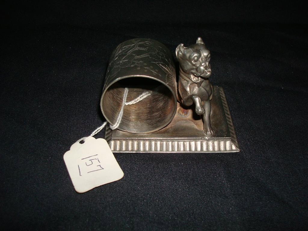 AMERICAN VICTORIAN SILVERPLATE NAPKIN RING: Dog. Rockford Silver Plate Co. #125